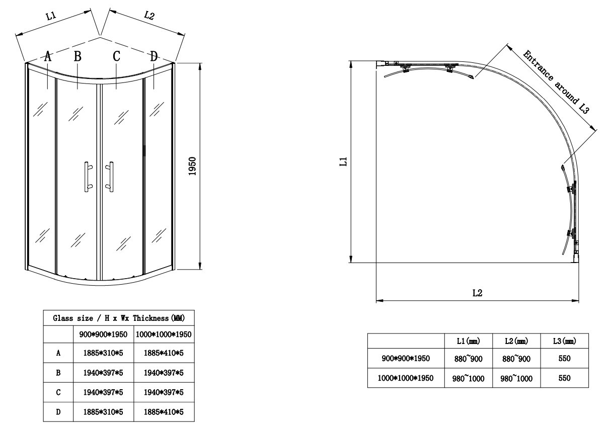 Душова кабіна без піддону KOER SR SC04-100x100x195-TR-01 прозоре скло Easy Clean 5мм, хром - Зображення 3