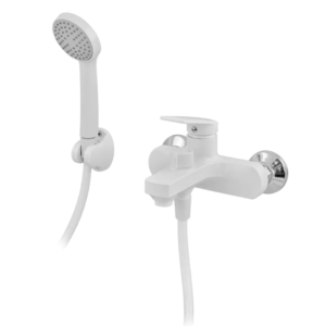 Змішувач для ванни Plamix Lucas-009 EURO SET White з шлангом, лійкою та кронштейном