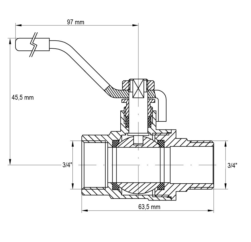 Кран кульовий KOER KR.215.G - 3/4" FM ГШВ YELLOW, ручка "важіль" жовта - Зображення 2