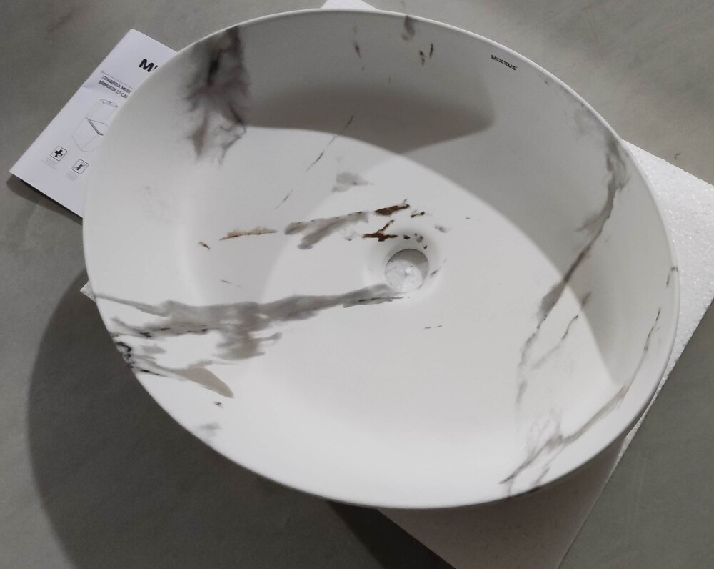 Раковина накладна MIXXUS PREMIUM ELLIPSE-0104 MARBLE 550х415х140mm - Зображення 3