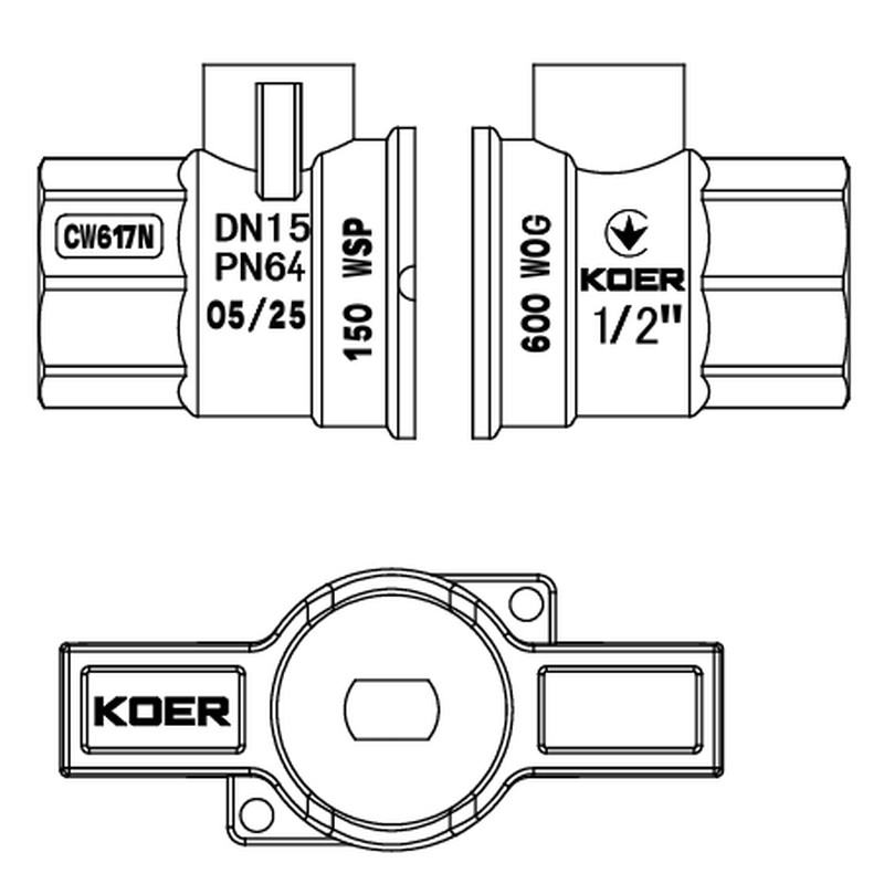 Кран кульовий ГГМ KOER Extreme KE.217-15 - 1/2" FF ручка "метелик" червона - Зображення 2