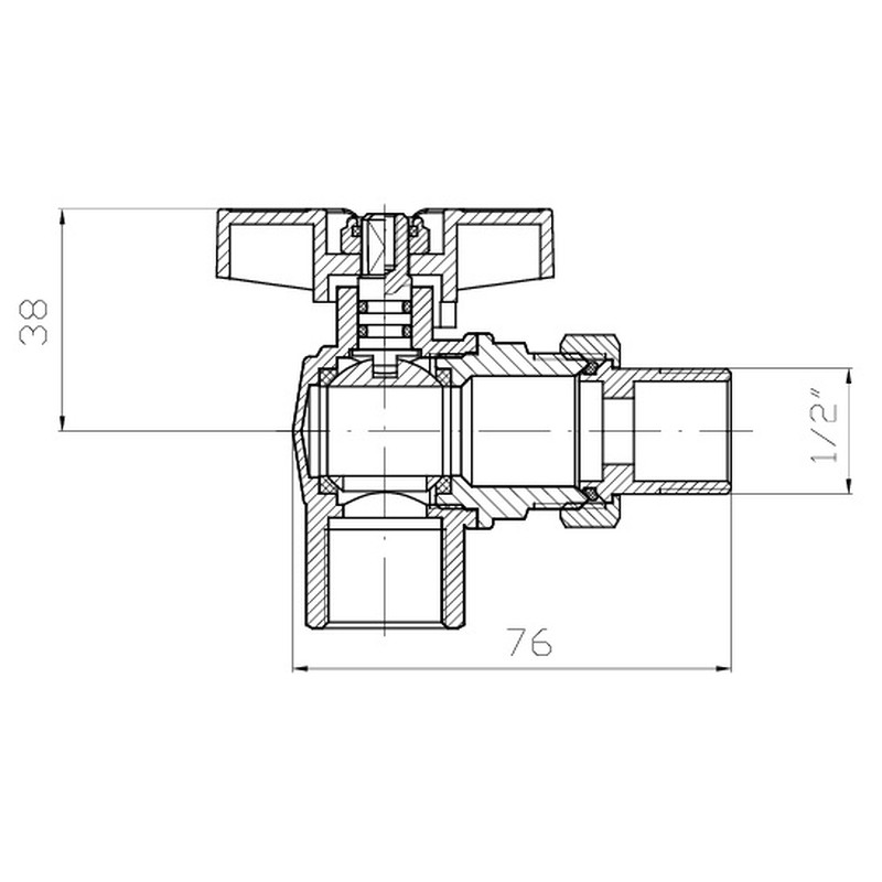 Кран з американкою кутовий KOER Extreme KE.228-15 - 1/2" ручка "метелик" червона - Зображення 2