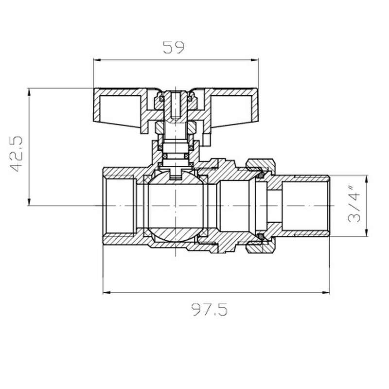 Кран з американкою KOER Extreme KE.227-20 - 3/4" ручка "метелик" червона - Зображення 4