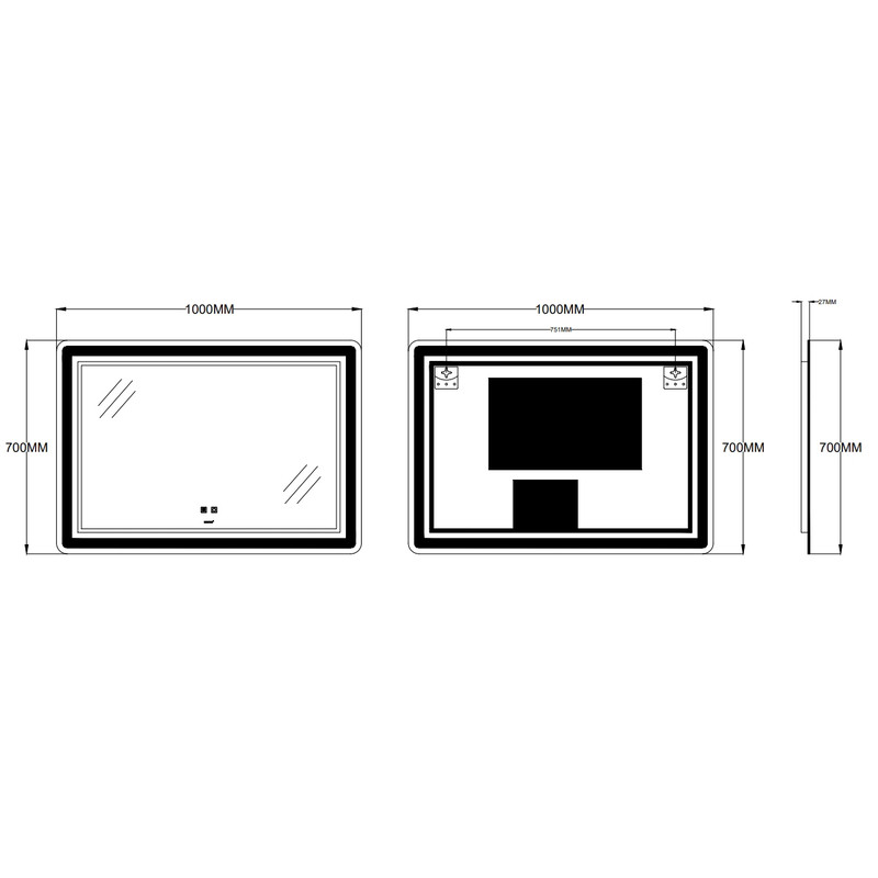 Дзеркало Zerix Mirra MR05-100x70 з LED Touch, Anti-fog, димером, регулятором яскравості - Зображення 2