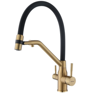 Змішувач для кухні з силіконовим виливом Zerix MAG-021 Brushed Gold Refl.Black з нерж. сталі SUS304 з виходом для пит.води